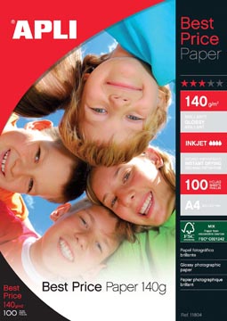 [AO11804] APLI PAPIER PHOTO BEST PRICE FT A4, 140 G, PAQUET DE 100 FEUILLES 