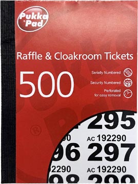 [138125] PUKKA PAD TICKETS NUMÉROTÉS DE TOMBOLA ET DE VESTIAIRE 1-500 