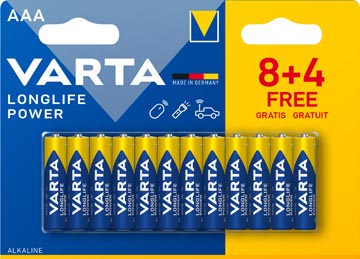 [490312] VARTA BATTERIJ LONGLIFE POWER AAA, BLISTER DE 8 + 4 