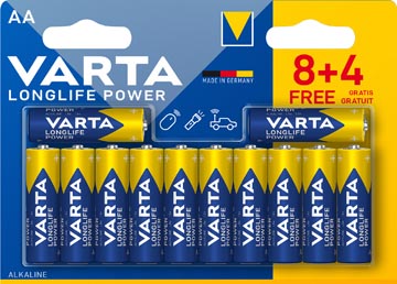 [490612] VARTA BATTERIJ LONGLIFE POWER AA, BLISTER DE 8 + 4 