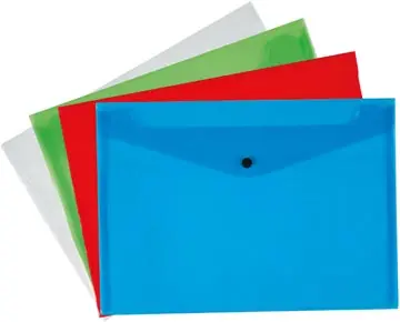 [KF03599] Q-CONNECT POCHETTE DOCUMENTS , A4, PP TRANSPARENT, POUR 120 FEUILLES BOUTON-PRESSION, COULEURS ASSORTIES, PAQUET 12 PIÈCES 