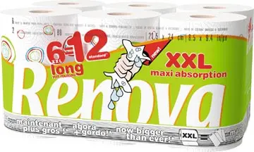 [2093800] RENOVA ROULEAU D'ESSUIE-TOUT MAXI ABSORPTION XXL, 2 PLIS, 80 FEUILLES PAR ROULEAU, PAQUET DE 6 ROULEAUX 